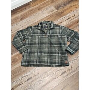 John Wayne Stock & Supply Mens XL Green Plaid Quarter Zip Fleece Pullover Jacket